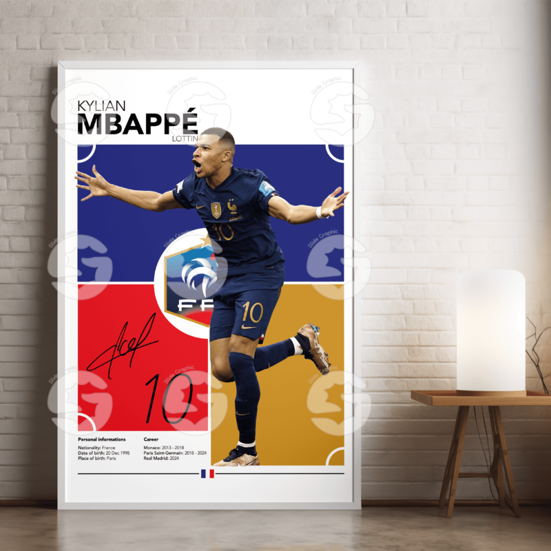 Kylian Mbappé Poster – France Football Player JPEG Wall Art