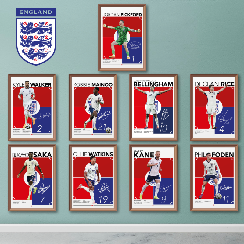 Set of 9 England Football Players Bundle Posters – JPEG Wall Art